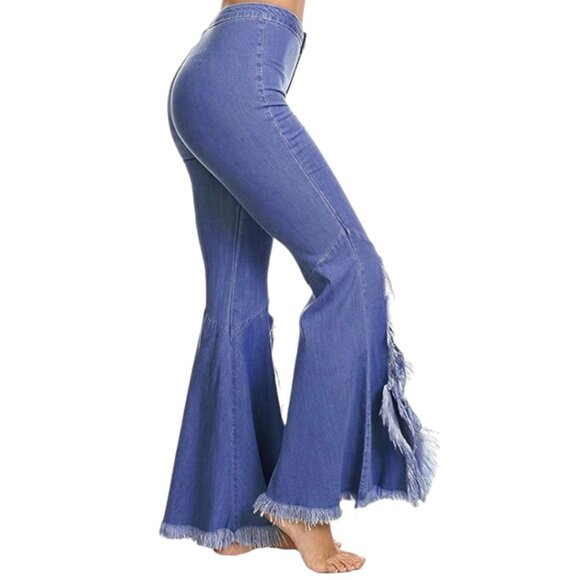 CHARTOU Tassel Flared Slit Ripped Jeans Denim Pants - Picture 5 of 6